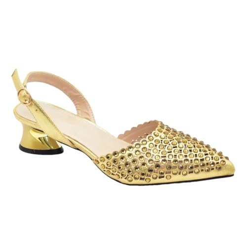 Damen-Strass-Dekoration, hoher Absatz, spitzer Zehenbereich, Bankettschuhe und Tasche, Set, Party, Hochzeit, Brautschuhe, Ein Paar Schuhe Gold, 40.5 EU Damen-Strass-Dekoration, hoher Absatz, spitzer Zehenbereich, Bankettschuhe und Tasche, Set, Party, Hochzeit, Brautschuhe, Ein Paar Schuhe Gold, 40.5 EU von Generisch