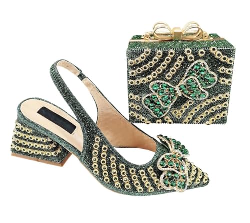 Damen Strass Schuh und Tasche Set Italienischer Stil Spitze Zehen High Heels für Party Hochzeit, En8, 42 EU von Generisch