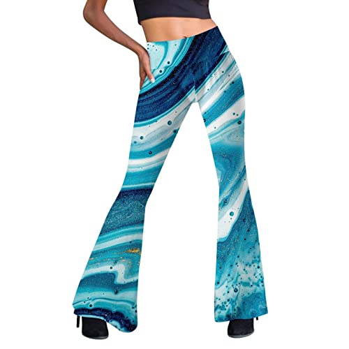 Damen Stretch Schlaghose Boho Strandhose Hippie Blumen Weites Bein Yogahose Leicht Hohe Taille Mode Bedruck Freizeithose Slim Fit Jogginghose Baumwolle Hosen High Waist Sommerhose (Blue-8, XXL) von Generisch