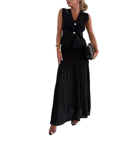 Damen Strick Rock Set Weste Blazer Weste und Maxi Spleiß Röcke 2 teiliges Sommer Outfit von Generisch