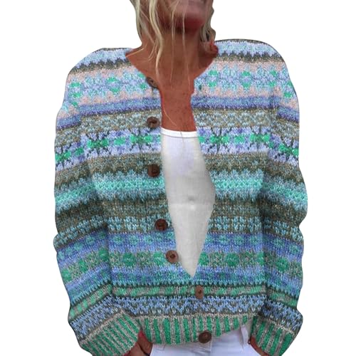 Damen-Strickjacke, flauschiger Pullover, einzelner Plüsch-Kunst, Blumendruck, bequeme Strickjacke, Weihnachts-Tops für Damen, leichter Mantel, himmelblau, 3XL von Generisch