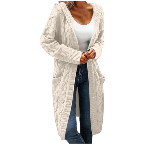 Damen Strickjacke Lang Strickmantel Lang Damen Longstrickjacke Langarm Grobstrick-Cardigan Pullover Mit Kapuze Strickcardigan Casual Herbst Winter Lang Strick Strickmantel Mit Tasche Mantel S-3Xl von Generisch
