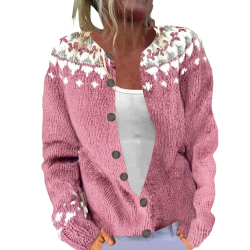 Damen Strickjacke Leicht Herbst Winter Rundhals Cardigan Elegant Dün Kapuzenpullover Kurz Gestrickt Blumen Pullover von Generisch