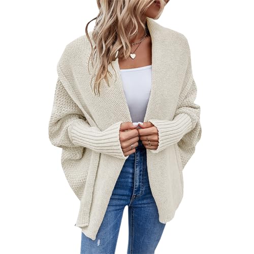 Damen Strickjacke Mode Casual Oversized Fledermaus Ärmel Langarm Dicke Strickcardigan Sweater Mantel, aprikose, S von Generisch