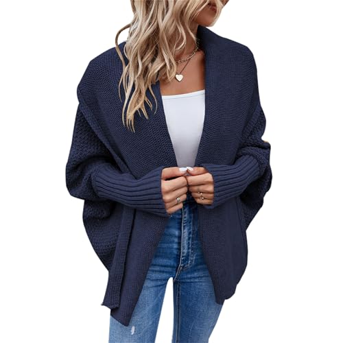 Damen Strickjacke Mode Casual Oversized Fledermaus Ärmel Langarm Dicke Strickcardigan Sweater Mantel, blau, M von Generisch