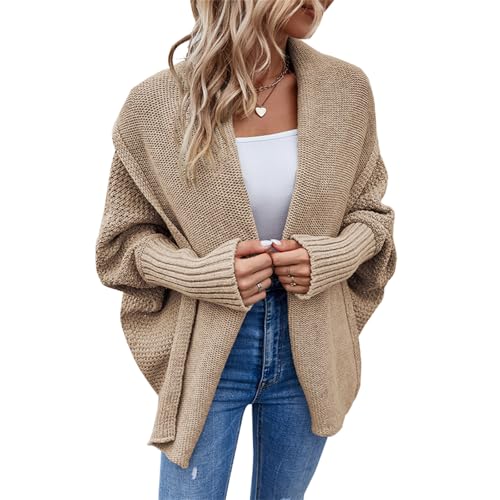Damen Strickjacke Mode Casual Oversized Fledermaus Ärmel Langarm Dicke Strickcardigan Sweater Mantel, khaki, S von Generisch