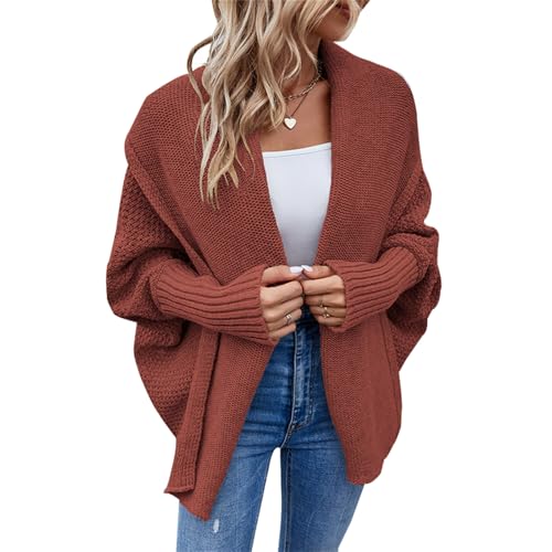 Damen Strickjacke Mode Casual Oversized Fledermaus Ärmel Langarm Dicke Strickcardigan Sweater Mantel, rot, S von Generisch