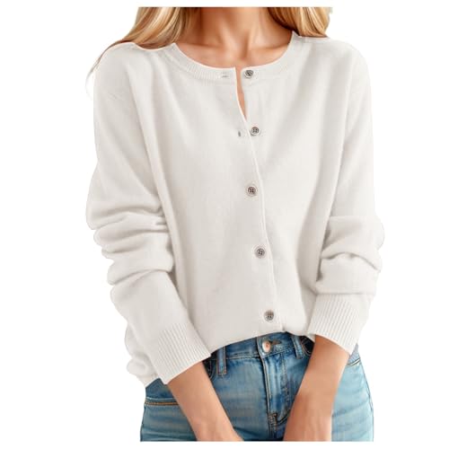 Damen Strickjacke Rundhalsausschnitt Kaschmir Cardigan Knopfleiste lässig Leichte Strickpullover Vintage Langarm Rundhalsstrickjacke Frauen Klassisch Jacke Elegante Pullover mit Knöpfen #A11 Weiß S Damen Strickjacke Rundhalsausschnitt Kaschmir Cardigan Knopfleiste lässig Leichte Strickpullover Vintage Langarm Rundhalsstrickjacke Frauen Klassisch Jacke Elegante Pullover mit Knöpfen #A11 Weiß S von Generisch