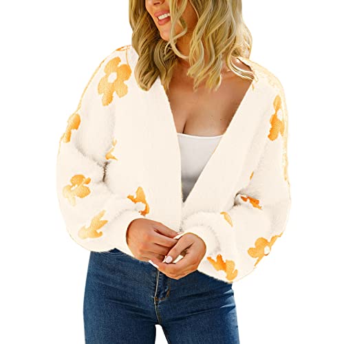 Damen Strickjacke V-Ausschnitt Cardigan- Knopfleiste Open Front Strickjacke Casual Strickpullover Frauen Warm Bequem Strickjacke Straße Hipster Kurz Gestrickt Pullover Blumen Y2K Pullover von Generisch