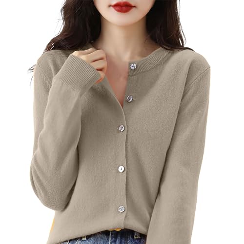 Damen-Strickjacke aus Kaschmir, Rundhalsausschnitt Langarmshirt Pullover Warmer Cardigan Knopfleiste lässig Leichte Strickpullover 2025 Frühling Herbst einfarbig nahtlos Strickjacken Basic-Oberteile von Generisch