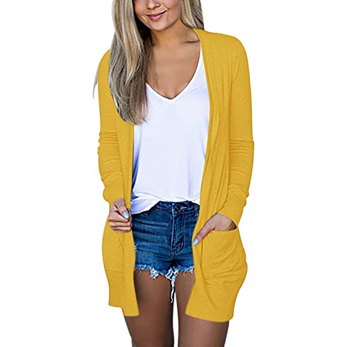 Damen -Strickjacke leichte Langschläfe Solid Color Down Jacket Casual Open Front Herbst, weiche Tasche komfortable losen Urlaub Travel Shopping täglich Leben von Generisch
