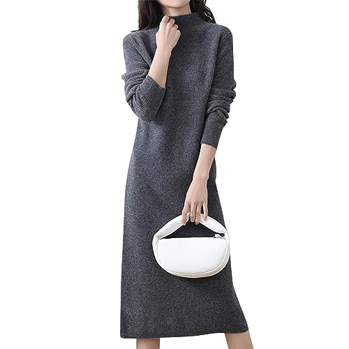 Damen Strickkleid Langarm Elegant Midikleid Damen Rollkragen Winterkleider Lang Strickpulli Pulloverkleid Damen Frühling Winter Damenkleider Sweater Einfarbige Kleider Frauen Weich Und Bequem von Generisch