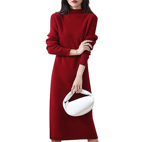 Damen Strickkleid Langarm Elegant Midikleid Damen Rollkragen Winterkleider Lang Strickpulli Pulloverkleid Damen Frühling Winter Damenkleider Sweater Einfarbige Kleider Frauen Weich Und Bequem von Generisch
