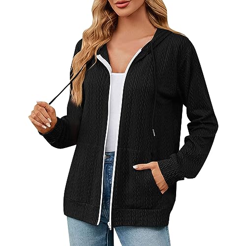 Damen Sweatjacke, Günstig Oversize Langarm Sport Kapuzenjacke Strickfleecejacke mit Kapuze Kordelzug mit Reißverschluss Pullover Sweatshirt Jacke Outdoor Lang Sommer XXl Sweatjacke Hoodie Jacke von Generisch