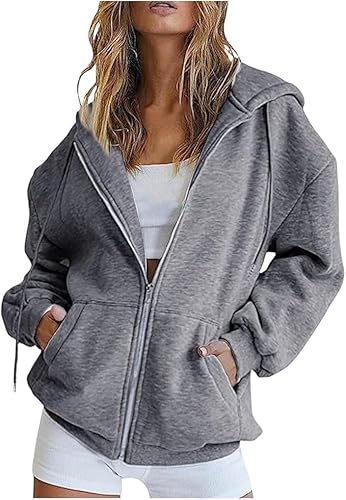 Damen Sweatjacke Hoodie Zipper Sweatshirtjacke Einfarbig Herbst Kapuzenjacke Lang Y2k Kapuzenpullover Trainingsjacke Mit Reißverschluss Oversize College Jacke mit Kapuze for Teenager Mädchen von Generisch