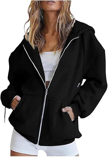Damen Sweatjacke Hoodie Zipper Sweatshirtjacke Einfarbig Herbst Kapuzenjacke Lang Y2k Kapuzenpullover Trainingsjacke Mit Reißverschluss Oversize College Jacke mit Kapuze for Teenager Mädchen von Generisch