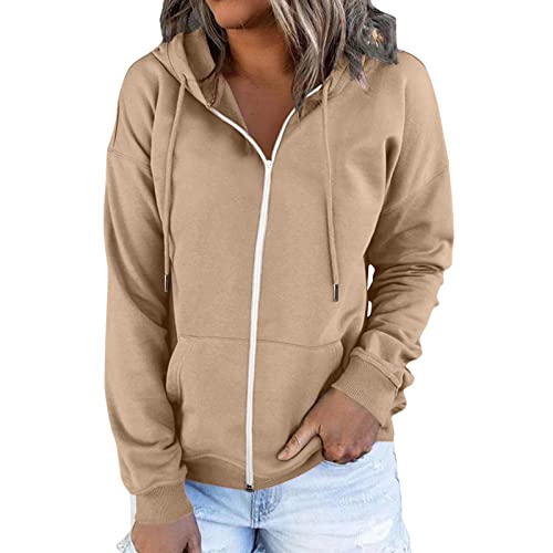 Damen Sweatjacke XXL Sommer Lang mit Reißverschluss Hoodie Jacke Sweatshirt Jacke Sport Langarm Oversize Kordelzug Sweatjacke Pullover Outdoor Günstig mit Kapuze Kapuzenjacke Kapuzenpullover von Generisch