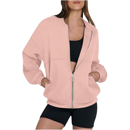 Damen Sweatjacke mit Kapuze Trainingsjacke Zipper Oversize Kapuzenjacke Lang Y2K Sweatshirt Winter Baumwolle Kapuzenpullover Einfarbig Mode Oberteile mit Taschen Hoodie Langarm Übergröße Mantel von Generisch
