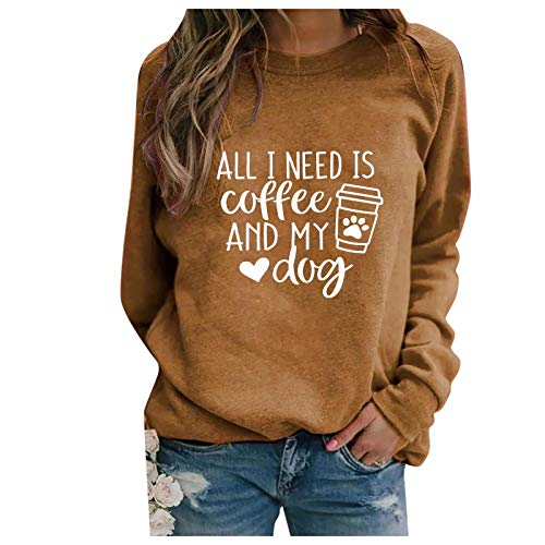 Damen-Sweatshirt "All I Need Is Coffee and My Dog" mit Rundhalsausschnitt, bequem, Y2K, lässiger Hoodie, grafisch, einfarbig, Workou, Country, niedlich, 2024, Rundhalsausschnitt, Sweatshirts, adrett, von Generisch