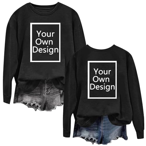 Damen Sweatshirt Personalisiert Langarm Pullover mit Foto Text Custom Oberteile Bedrucken Lassen Tops Selbst Gestalten Classic Pulli für Fruen Ohne Kapuze Langarmshirt Rundhals Pullover schwarz XL von Generisch