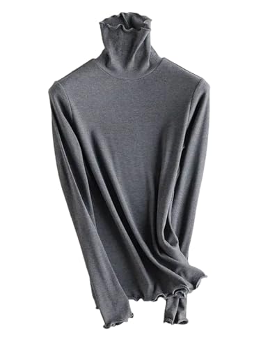 Damen-T-Shirt, Seide, lange Ärmel, einfarbig, Basic-Shirt, Rollkragen-Top, Grauer Rollkragen, Small Damen-T-Shirt, Seide, lange Ärmel, einfarbig, Basic-Shirt, Rollkragen-Top, Grauer Rollkragen, Small von Generisch