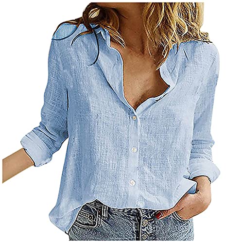 Damen-T-Shirt, langärmelig, Revers, lange Ärmel, T-Shirt, Bluse, Tops, Baggy-Shirts für Damen, blau, 5XL Damen-T-Shirt, langärmelig, Revers, lange Ärmel, T-Shirt, Bluse, Tops, Baggy-Shirts für Damen, blau, 5XL von Generisch