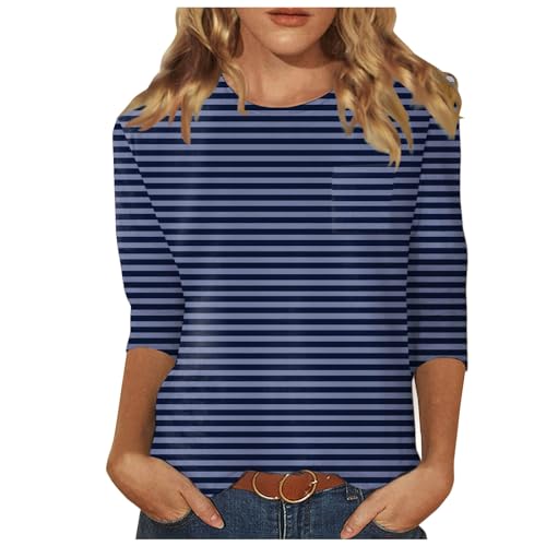 Damen T-Shirt 3/4 Arm Oberteile Tops Rundhalsausschnitt Gestreift Druck Sommershirts Elegant Freizeit Leicht Und Luftig Klassischer Loose Langarmshirt T-Shirt Damen T-Shirt 3/4 Arm Oberteile Tops Rundhalsausschnitt Gestreift Druck Sommershirts Elegant Freizeit Leicht Und Luftig Klassischer Loose Langarmshirt T-Shirt von Generisch
