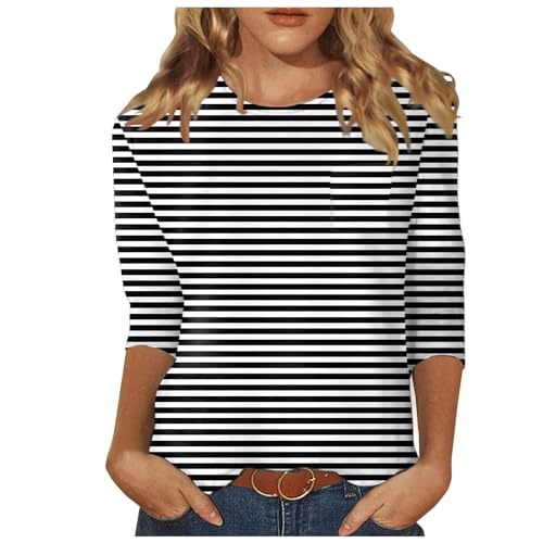 Damen T-Shirt 3/4 Arm Oberteile Tops Rundhalsausschnitt Gestreift Druck Sommershirts Elegant Freizeit Leicht Und Luftig Klassischer Loose Langarmshirt T-Shirt Damen T-Shirt 3/4 Arm Oberteile Tops Rundhalsausschnitt Gestreift Druck Sommershirts Elegant Freizeit Leicht Und Luftig Klassischer Loose Langarmshirt T-Shirt von Generisch