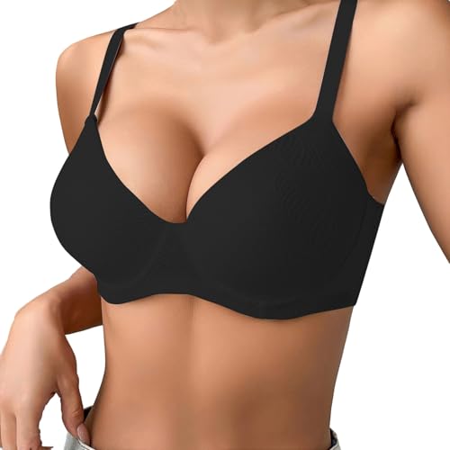 Damen T-Shirt BH mit Bügel Große Größe Push Up Gepolstert Bralette Atmungsaktiv Bequemer Softschalen BHS Dünn Schlaf-BH Klassische Top Verstellbarer Schultergurt von Generisch