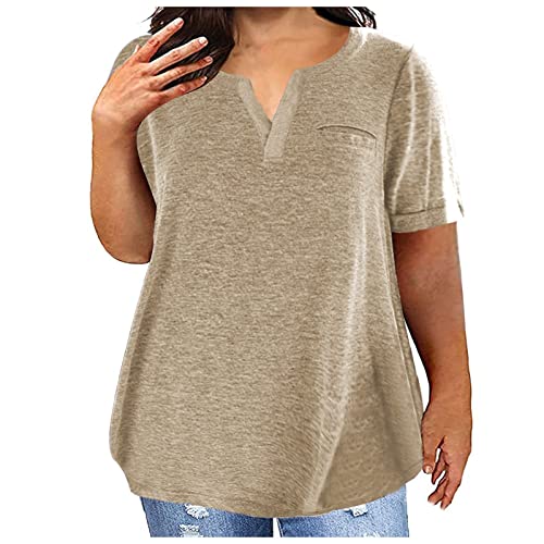 Damen T-Shirt Baumwolle Große Größe Atmungsaktiv Bequem Tshirt Mit Taschen Sommer Volltonfarbe Lockere Lässig Sport T Shirt V-Ausschnitt Kurzarm Basic Oberteil Weiß Sommershirts Tops Für (Khaki, XXL) Damen T-Shirt Baumwolle Große Größe Atmungsaktiv Bequem Tshirt Mit Taschen Sommer Volltonfarbe Lockere Lässig Sport T Shirt V-Ausschnitt Kurzarm Basic Oberteil Weiß Sommershirts Tops Für (Khaki, XXL) von Generisch