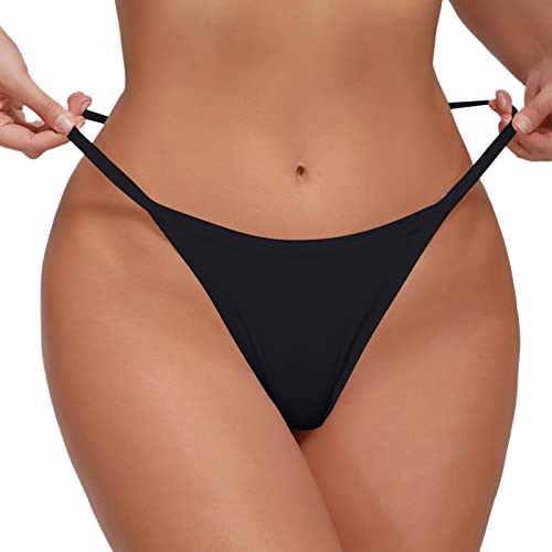 Damen Tanga Bikinihose High Leg Cut String Bikini Minislip Niedriger Taille Bauchweg Sexy Unterteil Thong Bottom(Schwarz, One Size) von Generisch