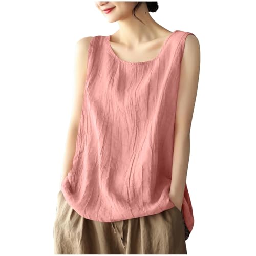 Damen Tank Top Elegant Sommer Mode Bluse Oberteil Lässig Tshirt Musselin Leinenbluse Baumwolle Ärmellos T-Shirt Leinenshirt Bequem Atmungsaktiv Sexy Tops Urlaub Strand Leinenhemd Blusenshirt Tanktop von Generisch