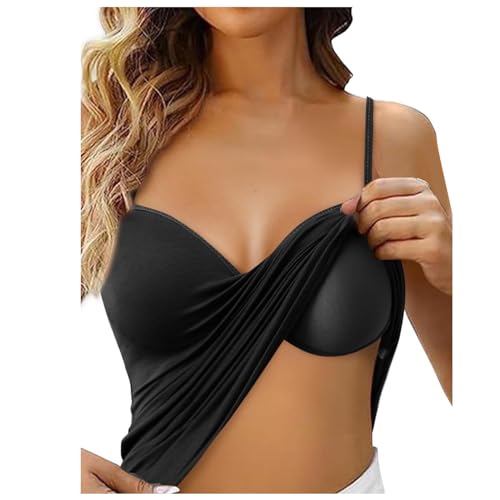 Damen Tank Top mit Integriertem BH Unterhemd Verstellbarer ohne Bügel Breiter Riemen Camisole Cami Tanks Tops Basic Einfarbig Unterhemd Spaghettiträger Slim Fit Tanktop Trägershirt Trägertop von Generisch