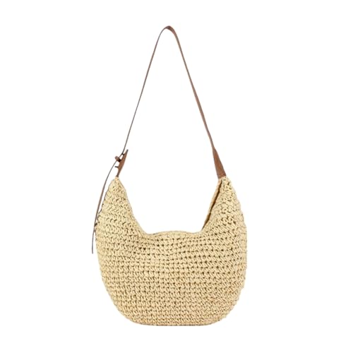 Damen Taschen Set Mit Tieren Damen-Umhängetasche aus Stroh, gewebt, für den Sommer, Strand, gewebt, Schultertasche, lässig, Bohemian-Stil, Handtasche, großes Taschen Set Für Damen 6 (Beige, 40cm) von Generisch