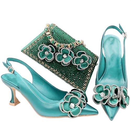 Damen Taschen mit spitzem Absatz und einfarbigen Blumendetails, Strass-Design, En8, 40.5 EU von Generisch