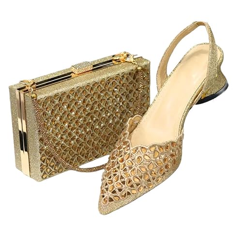 Damen Taschen mit spitzem Zehenbereich, mit ausgehöhlten Stickereien, Strasssteinen, 115, 41 EU von Generisch