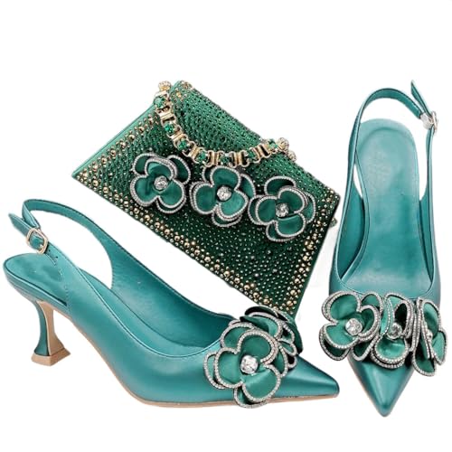 Damen Taschen mit spitzem Zehenbereich, mit handgefertigten Blumen-Strasssteinen für Hochzeit, 107, 43.5 EU von Generisch