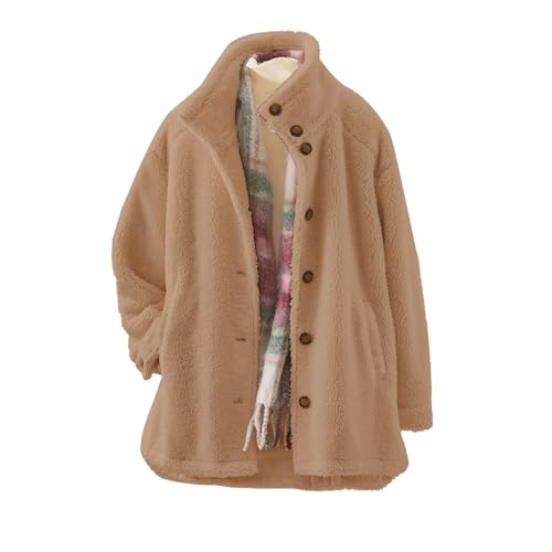 Damen Teddy Sherpa Fleece Jacke Warm Gefüttert Wintermantel Große Größen Fleecejacke Winter Teddy Mantel Oversize Lang Teddyjacke Einfarbig Knopfleiste Oversize Herbstjacke Parka für Männer Taschen von Generisch
