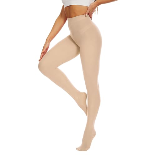 Damen Thermo Leggins Autumn Winter Leggings Strumpfhosen Elastisch Semi-Blickdicht Feinstrumpfhose Hohe Taille Strecken Thermo Strumpfhose Pantyhose Schwarz Beige Tights Weich Bequem (Beige, One Size) von Generisch