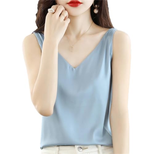 Damen-Top, Eisseide, Satin, für Frühling, Sommer, V-Ausschnitt, lockere Passform, ärmellos, Farbe 5, M Damen-Top, Eisseide, Satin, für Frühling, Sommer, V-Ausschnitt, lockere Passform, ärmellos, Farbe 5, M von Generisch