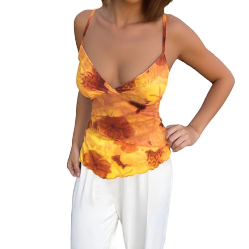Damen Tops Ärmellose Träger-Tops Elegant Blumendruck Spaghetti Träger Tank Top Y2k Crop Top Sommer Slim Fit Oberteile von Generisch