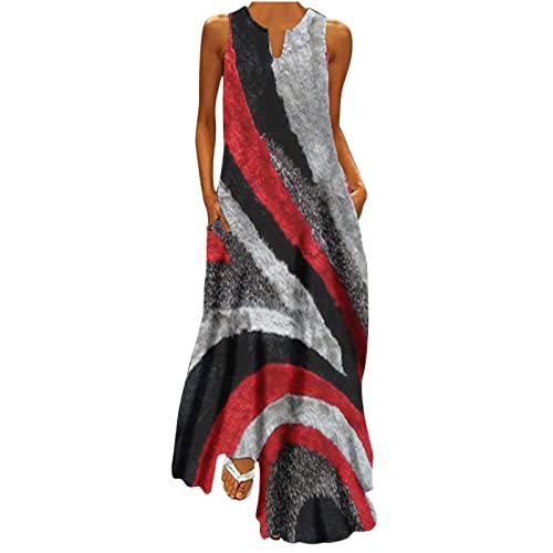 Damen Trägerkleid geometrisches Muster Maxi Langkleid Elegantes Vintage Kleid Partykleid lässiges Damen Sommerkleid Strandkleidung für besondere Anlässe von Generisch