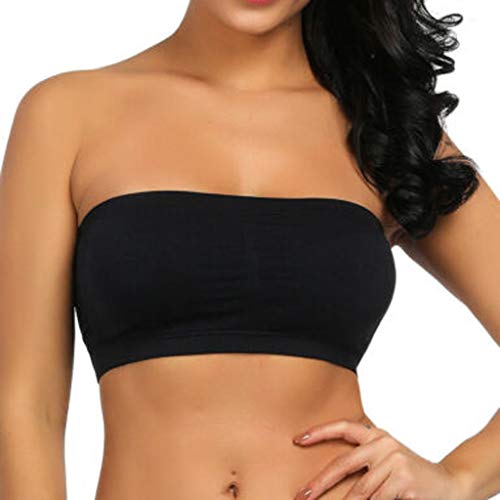 Damen Trägerloser BH Größe Plus Frauen Double Bandeau Trägerloser BH dehnte gepolsterte Einweg-Top Größe Oberteil Bauchfrei (a-Black, XXL) von Generisch