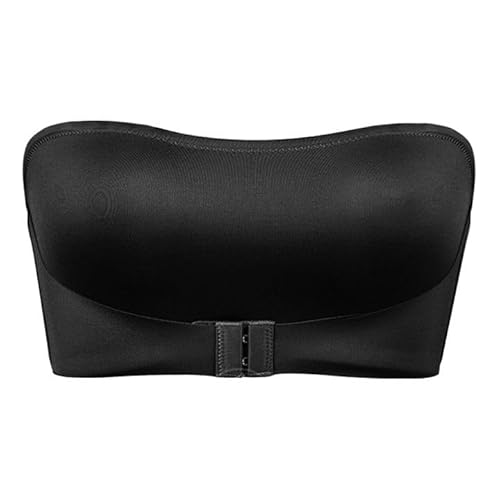 Damen Trägerloser BH ohne Bügel Push Up BHS ohne Träger Feste Polster Bandeau Top mit Transparente mit rutschfestem Frontverschluss Design Bra Einfarbig Leicht Bustier Black S von Generisch