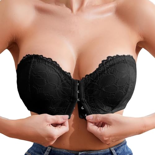 Damen Trägerloser BH ohne Bügel Push Up Bra ohne Träger Feste Polster Bandeau Top mit Transparente mit rutschfestem Frontverschluss und trägerlosem Design Bandeau Pushup-BH S-6XL von Generisch