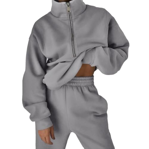Damen Trainingsanzug Set Plus Size Zweiteilige Outfit Lounge Full Set Herbst Winter Plus Size Rundhals Y2k Lounge Wear Casual Hip Hop Gym und Jogging Loose Fit Elastic, grau, XXL von Generisch