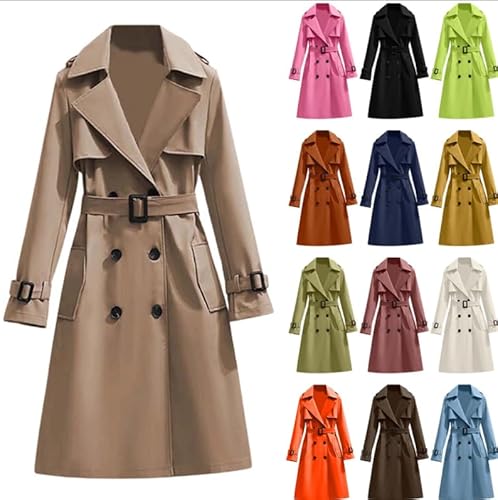 Damen Trenchcoat Leicht mit Gürtel – Klassischen Eleganter Übergangsmantel, Schlanke Leichte Jacke für Business und Freizeit, Zweireiher Lange Windjacke, Herbst Frühling Outdoor Mantel von Generisch