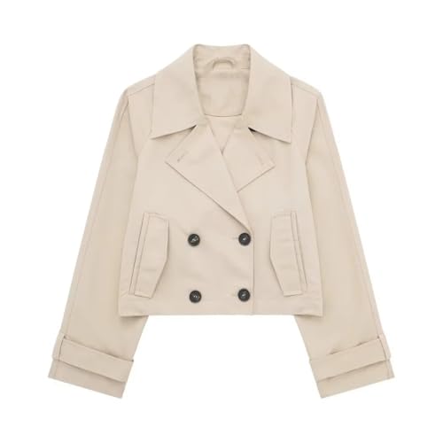 Damen-Trenchjacke, kurzer Revers, langärmelig, zweireihig, Tasche, lockere Oberbekleidung, khaki, XS Damen-Trenchjacke, kurzer Revers, langärmelig, zweireihig, Tasche, lockere Oberbekleidung, khaki, XS von Generisch