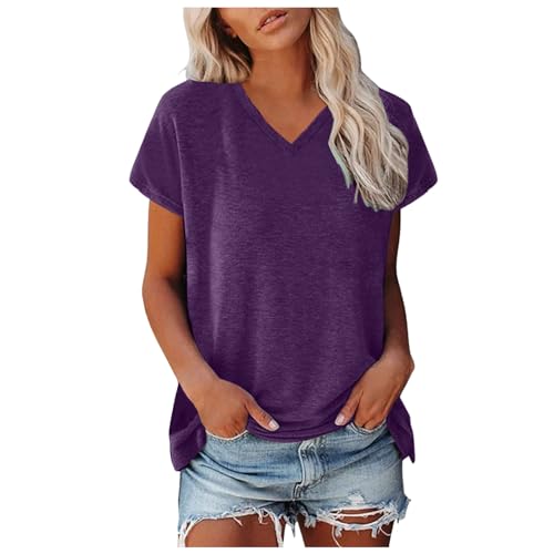 Damen Tshirt Kurzarm V-Ausschnitt Oberteile Tops Einfarbige Basic Casual Lose Tank Top Shirt Frauen Teenager Mädchen Klamotten Sommer Luftig Tshirts Damenmode Damentops Lila XXL Damen Tshirt Kurzarm V-Ausschnitt Oberteile Tops Einfarbige Basic Casual Lose Tank Top Shirt Frauen Teenager Mädchen Klamotten Sommer Luftig Tshirts Damenmode Damentops Lila XXL von Generisch