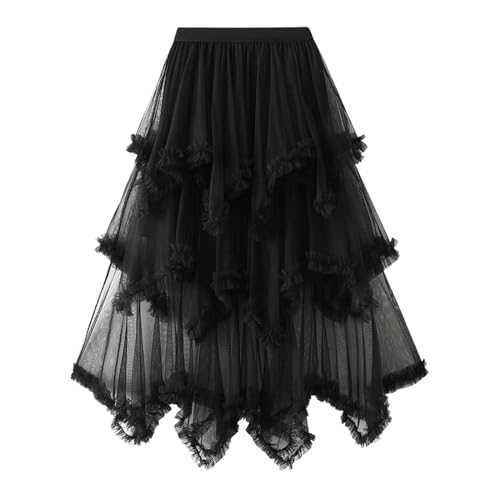 Damen Tüll Röcke High Low Layered Puffy Fee Röcke A-Linie Midi Rock Unregelmäßiger Tutu Rock Karnevalsrock mit Plissee Midi Elegant Festlich Faltenrock Sommer Karneval Kostüm (08-Black, One Size) Damen Tüll Röcke High Low Layered Puffy Fee Röcke A-Linie Midi Rock Unregelmäßiger Tutu Rock Karnevalsrock mit Plissee Midi Elegant Festlich Faltenrock Sommer Karneval Kostüm (08-Black, One Size) von Generisch